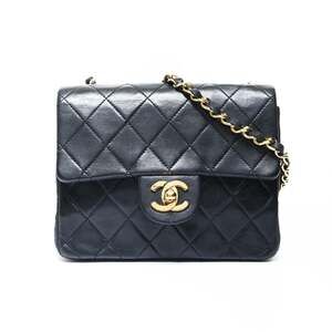 CHANEL No. 1 1989-1991 Mini Matelasse Lambskin Square Shoulder Bag in Black